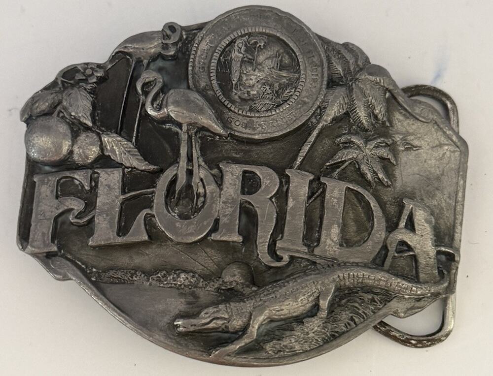 Vintage 1986 Siskiyou Buckle Co Florida Belt Buckle Heavy Pewter K-55 USA Made